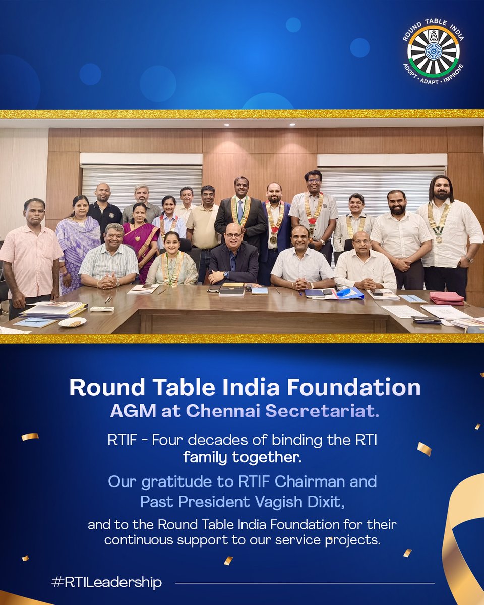 roundtableindia's tweet photo. RTIF AGM at the RTI Secretariat, Chennai.
The binding force of the Round Table India family - supporting our service projects for decades.
Our gratitude to the Round Table India Foundation.
#RoundTableIndia #RTIFoundation #RTIF https://t.co/q76PTvTJu9