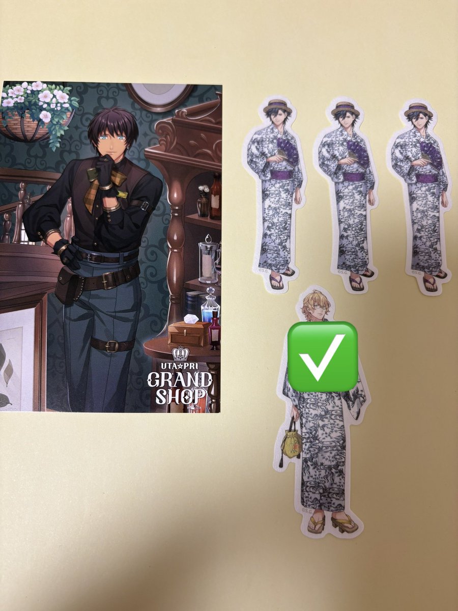 teikinn000's tweet photo. 【交換】うたプリ　グラショ

//譲//
①和紙ステッカー
トキヤ 3

②特典MC
セシル

③ビジュカ
セシル、カミュ、蘭丸

④マドポチ
那月、レン

//求//
藍> 音也、翔、嶺二or定価
※②のみ音也>

セシル、那月を含むお取引優先します
8/8池袋現地手渡し＞郵送
検索からもお気軽にお声がけください！ https://t.co/TE2f2S0AgY