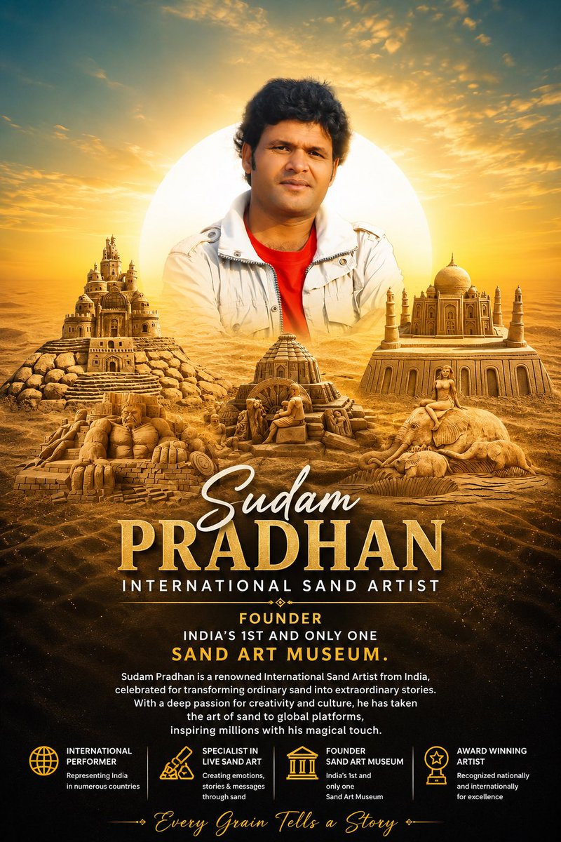 InternSudam's tweet photo. Sudam pradhan international sand artist Bio poster https://t.co/GL4uWS8vSC