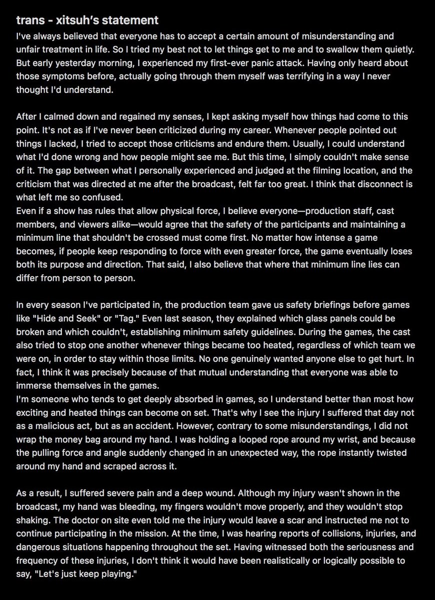 viamicore's tweet photo. xitsuh’s statement on instagram full translation

i had to use the translator bcs i’m not fluent myself but i really want to share his words in english bcs nobody else seems to be doing it yet #BloodyGameX https://t.co/ZsePldqlXl