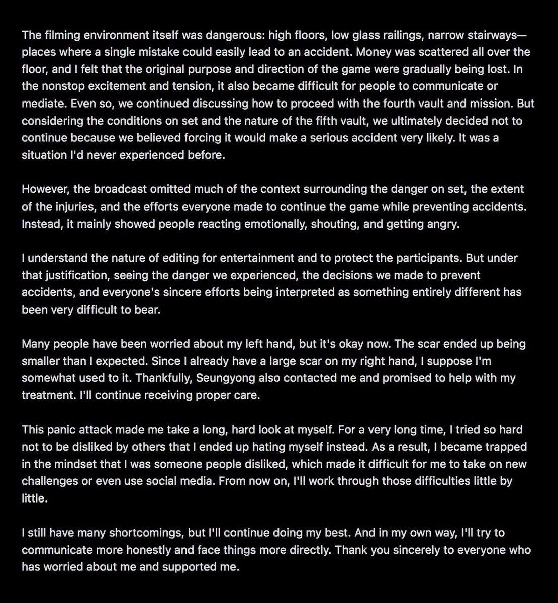 viamicore's tweet photo. xitsuh’s statement on instagram full translation

i had to use the translator bcs i’m not fluent myself but i really want to share his words in english bcs nobody else seems to be doing it yet #BloodyGameX https://t.co/ZsePldqlXl
