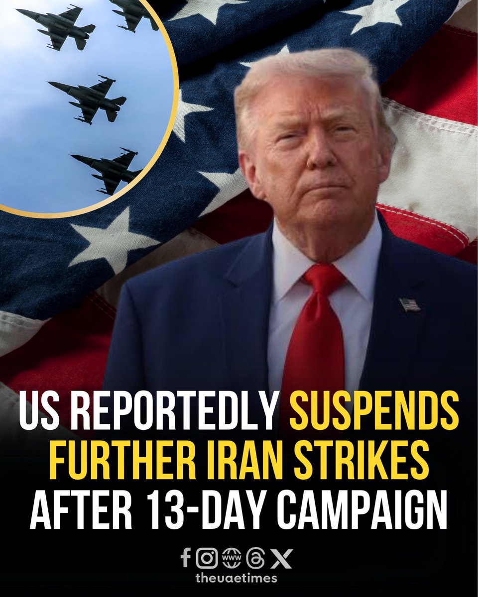theuaetimes's tweet photo. The United States has enacted a temporary pause on its intensive aerial operations inside Iran, bringing a halt to a sequence of 13 consecutive nights of heavy airstrikes. 

Though the White House has not formally designated this pause as a permanent ceasefire, officials emphasize that heavy military options remain "locked and loaded" should backdoor diplomatic talks fail. 

Concurrently, U.S. naval forces are maintaining their strict maritime blockade across regional waterways.