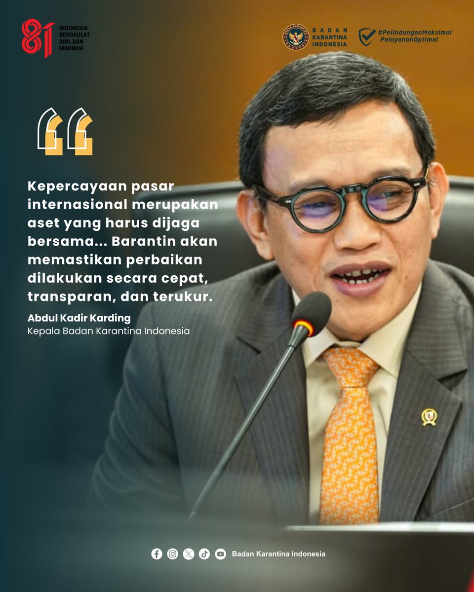 BarantinRI's tweet photo. JAGA KREDIBILITAS &amp; KEPERCAYAAN PASAR TIONGKOK! 🇮🇩🇨🇳

Badan Karantina Indonesia (Barantin) bergerak cepat menindaklanjuti seluruh rekomendasi hasil Surveillance Audit dari General Administration of Customs of the People's Republic of China (GACC)

#Barantin https://t.co/62WU75mY6A
