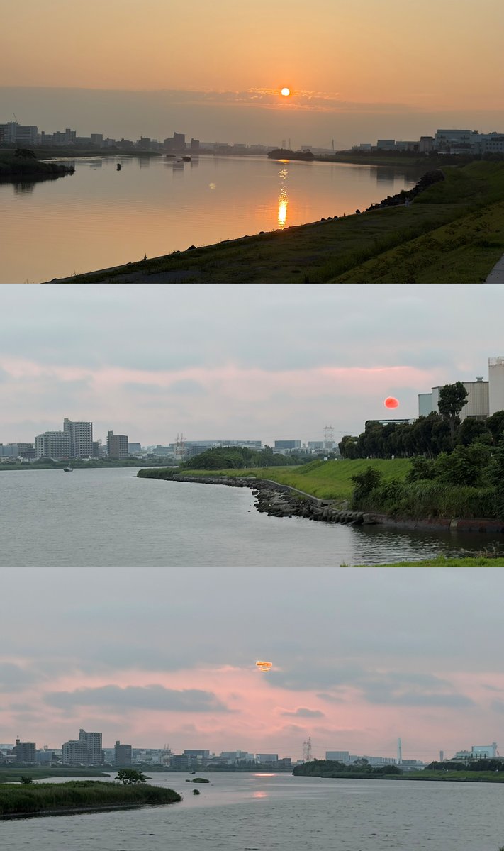 Sooghy's tweet photo. 早朝にウォーキングしてもクソほど暑いので、夜明け前に歩き出して日の出を迎えるようにしている。 https://t.co/ucAKp5i3NS