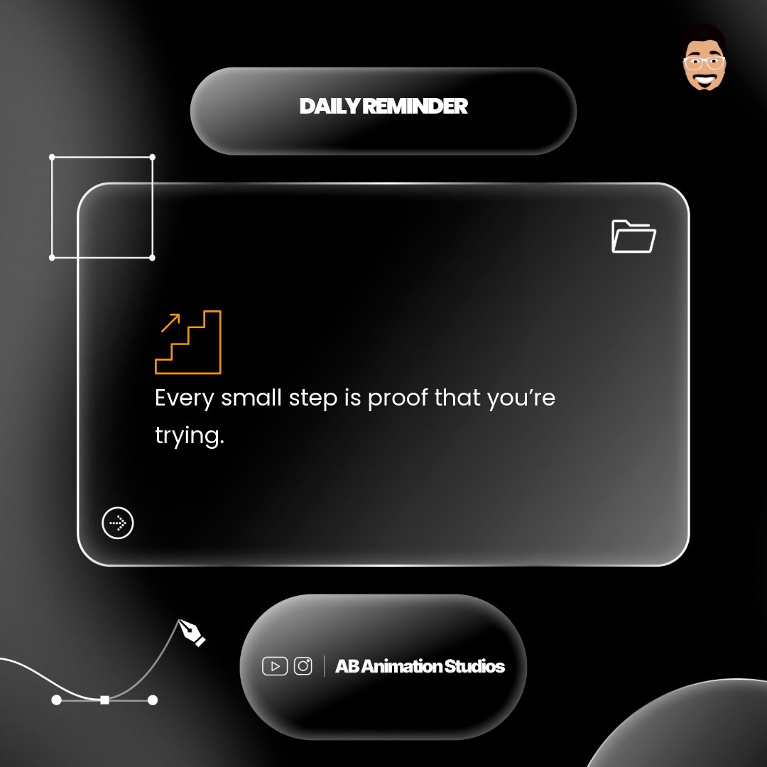 ab_animations's tweet photo. Every small step is proof that you’re trying. 👣

✨ Small daily iterations lead to massive progress over time.

🎥 Want to learn animation and video editing tools? Check out our YouTube channel: AB Animation Studios!

#ABAnimationStudios #DailyReminder #CreativeJourney https://t.co/sGKChjU6Wz