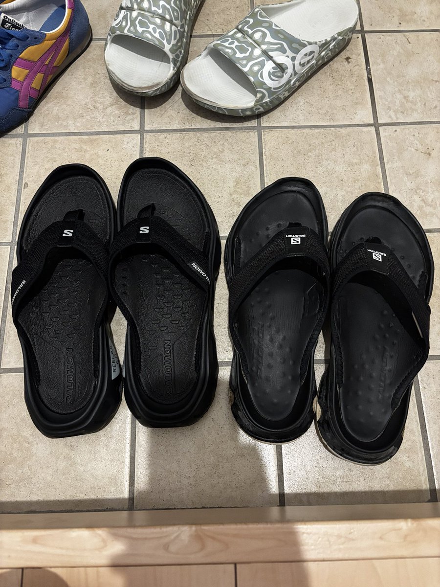 sonimaro12's tweet photo. 5年くらい使ったサロモンのサンダル、いよいよリカバリー要素が無くなってペラペラになったので買い替え。 https://t.co/eULNgqVVYE