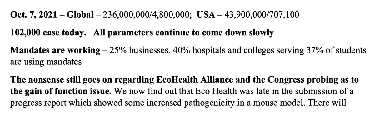MaryBowdenMD's tweet photo. Fauci's Diary, Oct 7, 2021.

"Mandates are working."

By "working," Fauci means forced compliance is working, not efficacy of the vaccine. https://t.co/xJUPRYsG5m