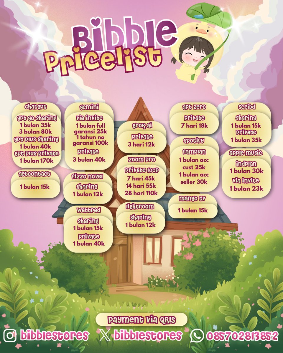 bibblestores's tweet photo. siaangg! aku open yaaww

yang cari app prem, jasa desain, jasa editing, poster, banner, video, netflix, dll bisa ke sinii bb, boleh cek pricelist dan portodolio dibawahh! (๑•‌ᗢ•‌๑)

order
https://t.co/m0QCZlR0QK

https://t.co/BRGLiPHLUV
#zonauang #bealanja https://t.co/nCAxDZpSG1