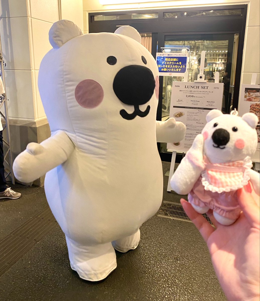 BIGくま吉くんに会えて大喜びのシェシー🐥 新しい白くま、美味しい