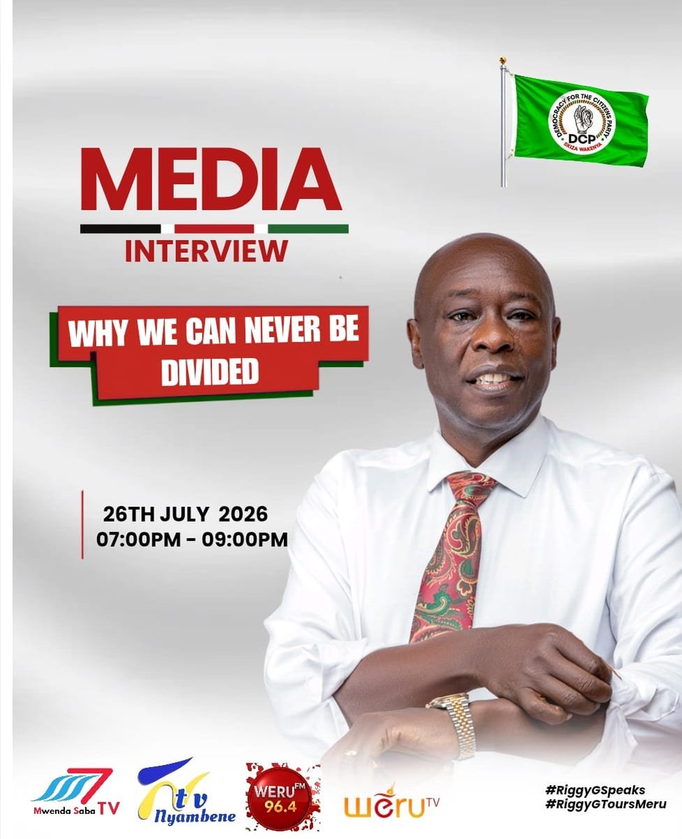 rigathi's tweet photo. Tonight 26th July 2026, from 7pm-9pm, lets engage on @WeruTV , @Nyambenetv and @MWENDASABA TV live from Meru. https://t.co/CqKMcL7DHx