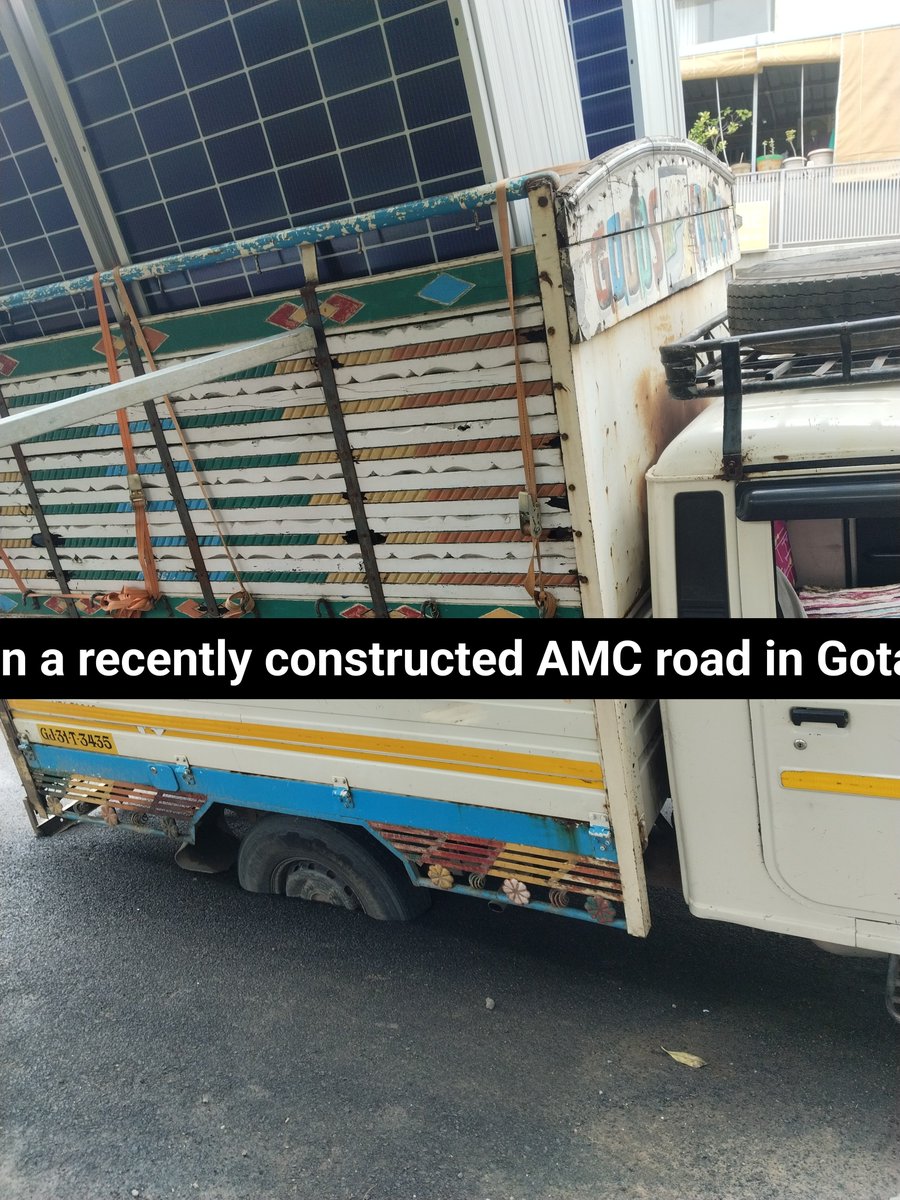 TheVishwasModi's tweet photo. A Bolero's tyre got stuck on a recently constructed road by AMC in Gota, Ahmedabad.

Requesting @AmdavadAMC to inspect this stretch and take immediate corrective action to prevent any untoward incident.

@CMOGuj @InfoGujarat

#Ahmedabad #Gota #RoadSafety #AMC #Infrastructure https://t.co/xOmKMQXdMk