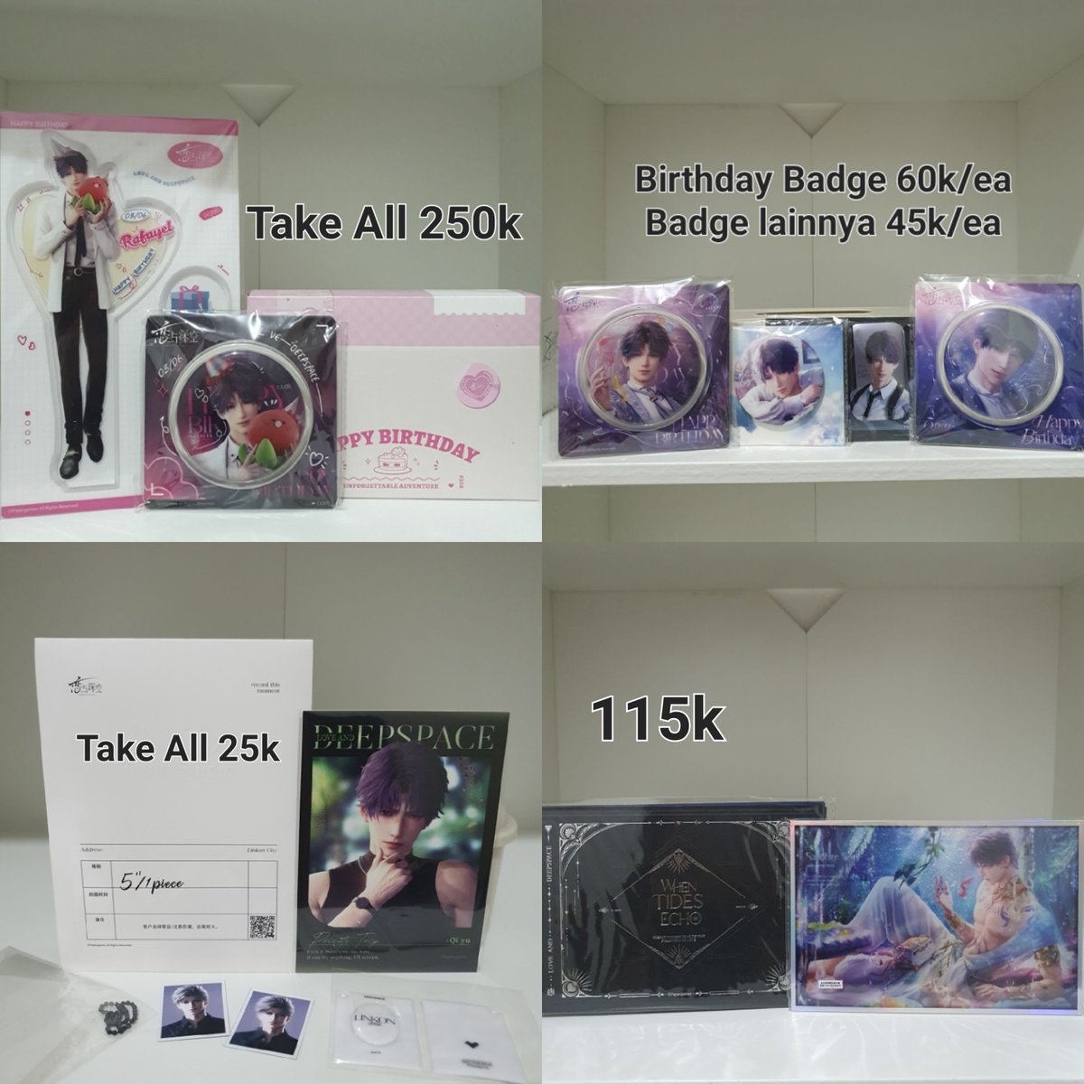 namjuwon18's tweet photo. WTS RAFAYEL LOVE AND DEEPSPACE

- Birthday 2024 Set (acrylic sealed, badge bib, stamp sealed) 250k
- Birthday 2025 badge 60k/ea
- Badge bulat dan kotak 45k/ea
- Artprint dan Cahol set 25k
- Shikishi 115k

#warunglads https://t.co/jqRIKwKn5p