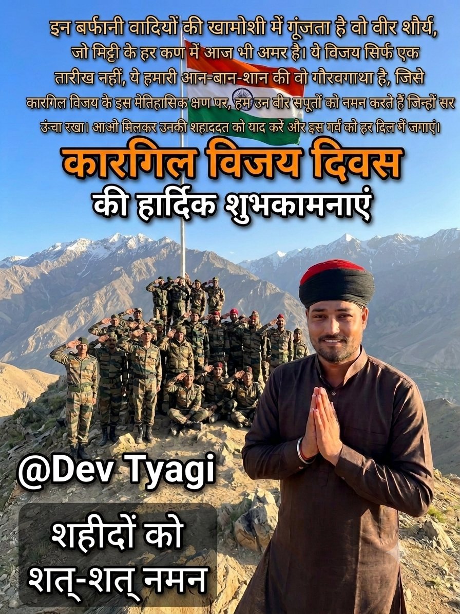 devgugutyagi's tweet photo. #कारगिलविजय #kargilvijaydiwas 
🙏🙏
@BSF_India @DefenceMinIndia @adgpi @ITBP_official @CISFHQrs @SSB_INDIA @india https://t.co/qdPdVUmOzj