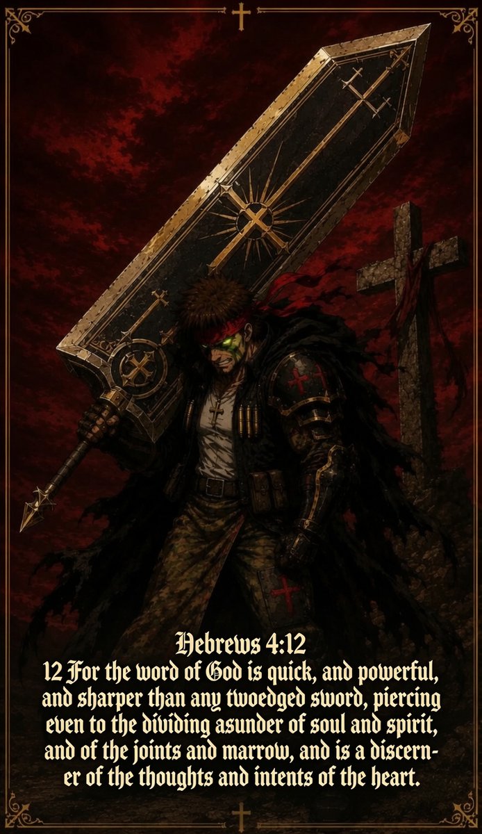 DutchMatrixVT's tweet photo. ✝️VERSE OF THE DAY☦️

Hebrews 4:12
King James Version
12 For the word of God is quick, and powerful, and sharper than any twoedged sword, piercing even to the dividing asunder of soul and spirit, and of the joints and marrow, and is a discerner of the thoughts and intents of the heart.

Pick up your sword, the word of the Lord, the Holy Bible, be strong and carry it well. Use it wisely, praise God for it. 

Goodnight frens, God be praised.