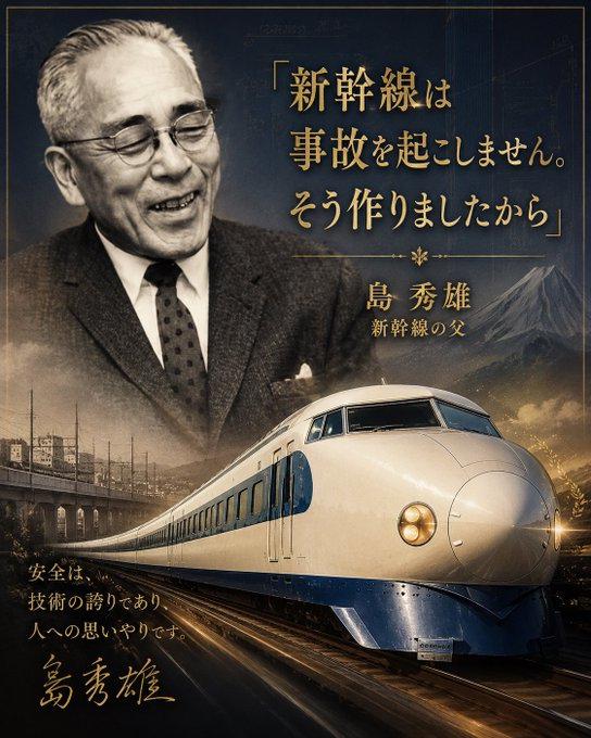 cmentapresident's tweet photo. 【速さより、すごいものがある】

東海道新幹線は1964年の開業以来、
列車事故による乗客の死傷者ゼロ。

自然災害などを含む2023年度の平均遅延も、
1列車わずか1.6分。

奇跡なのは速さじゃない。

「何も起こさない日」を
積み重ねてきた人たちだ。 https://t.co/fDsawUge74
