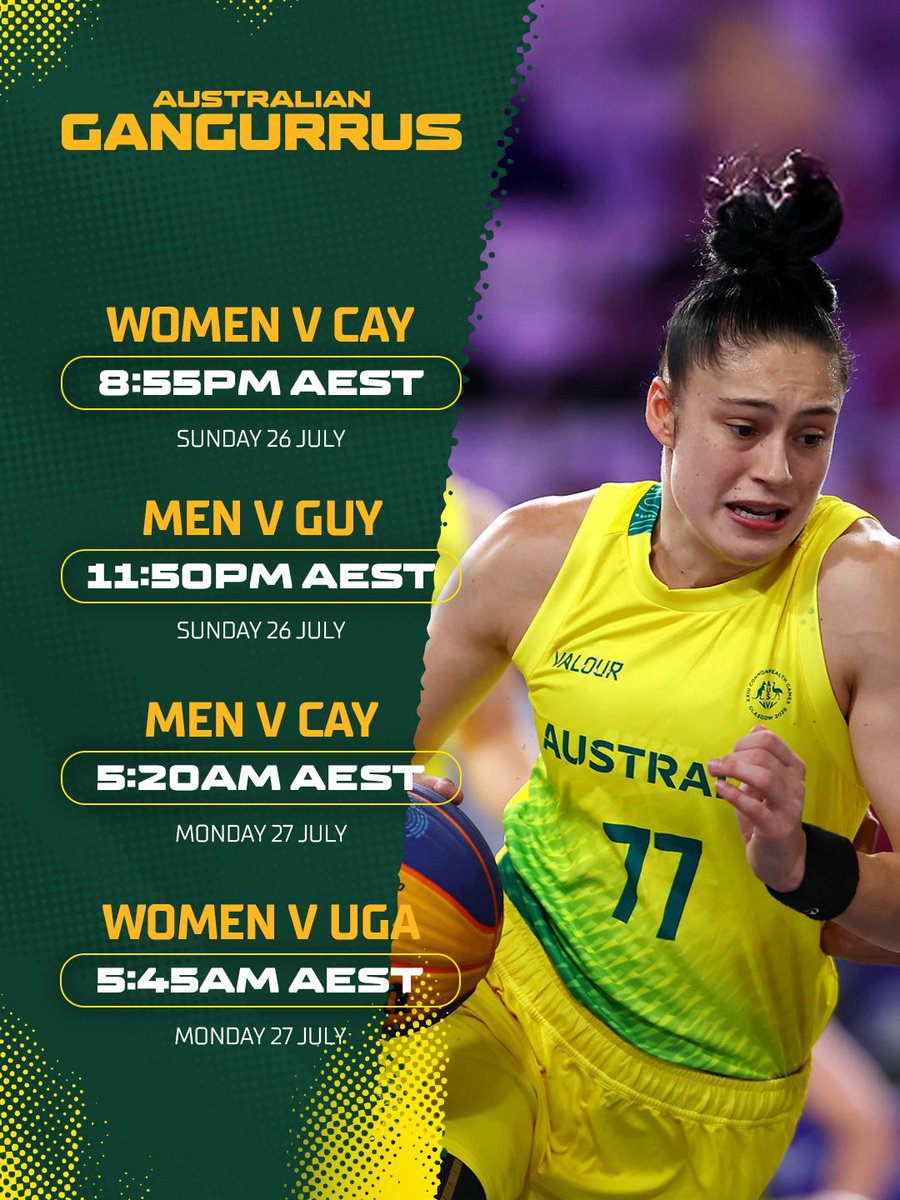 BasketballAus's tweet photo. Late night hoops incoming 🌙 

Live and free on Seven and 7plus Sport. 

#GangGang | #GoWombats | #Glasgow2026 https://t.co/Ozo4pZJv9P