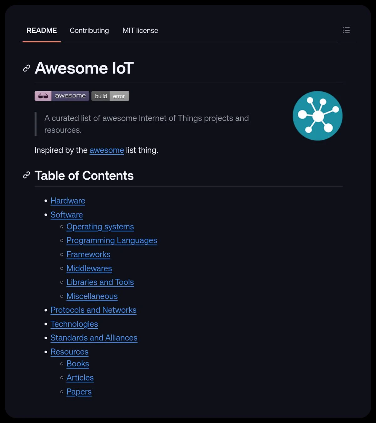 GitHub Projects Community on X: "A curated list of awesome Internet of ...