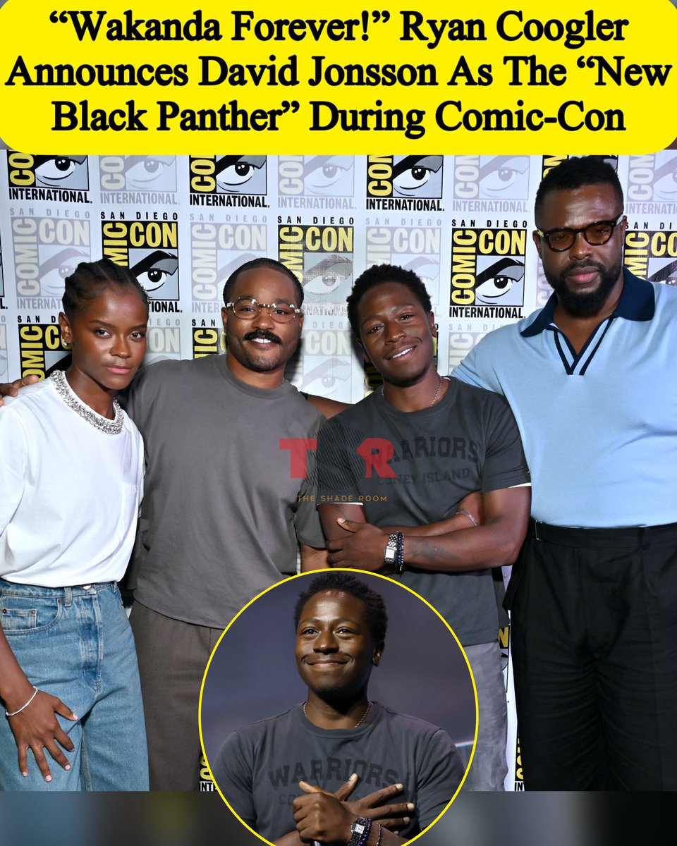 TheShadeRoom's tweet photo. Wakanda!💪🏾 During Comic-Con, Ryan Coogler announced that actor David Jonsson has been officially cast as Prince T’Challa II, the adult son of the late King T’Challa, in Marvel Studios’ upcoming ‘Black Panther 3’. Roomies, are you tuning in? 📸:@gettyimages ✍🏾:#TSRStaffJR https://t.co/vmhrh4JtRT
