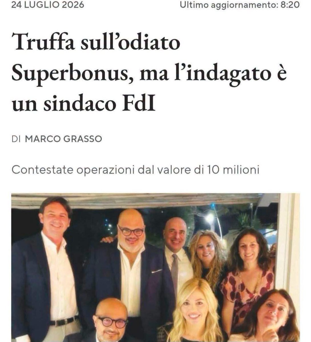 GalleniW205035's tweet photo. #FDI per anni hanno detto: "il #superbonus di #Conte è una voragine,un regalo alle mafie e ai furbetti"
Il 24 luglio 2026 si scopre che il sindaco di #FDI #GiorgioGiuffra, insieme con il fratello è sotto indagine per una truffa di 10 milioni di euro
Cortocircuito totale https://t.co/lLKdXBvSRx