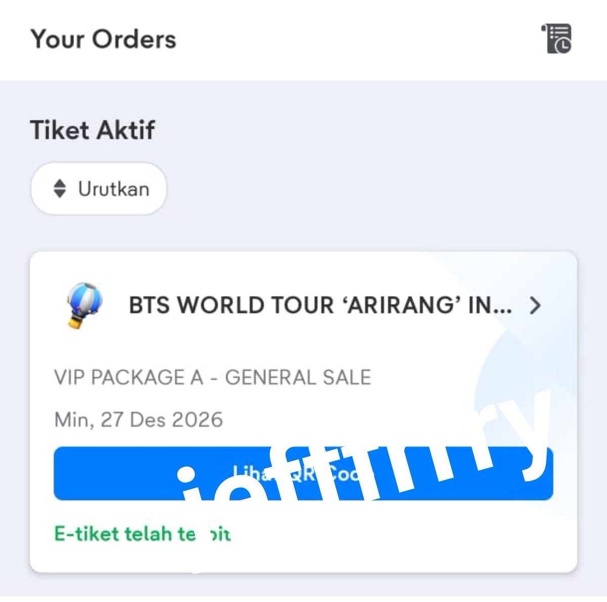 jefffrrry's tweet photo. WTS 
TIKET BTS ARIRANG JAKARTA

VIP PACKAGE A day 2 / 1 TIX

#BTS_ARİRANG 
#BTS
#WTS https://t.co/c7od1OyZng