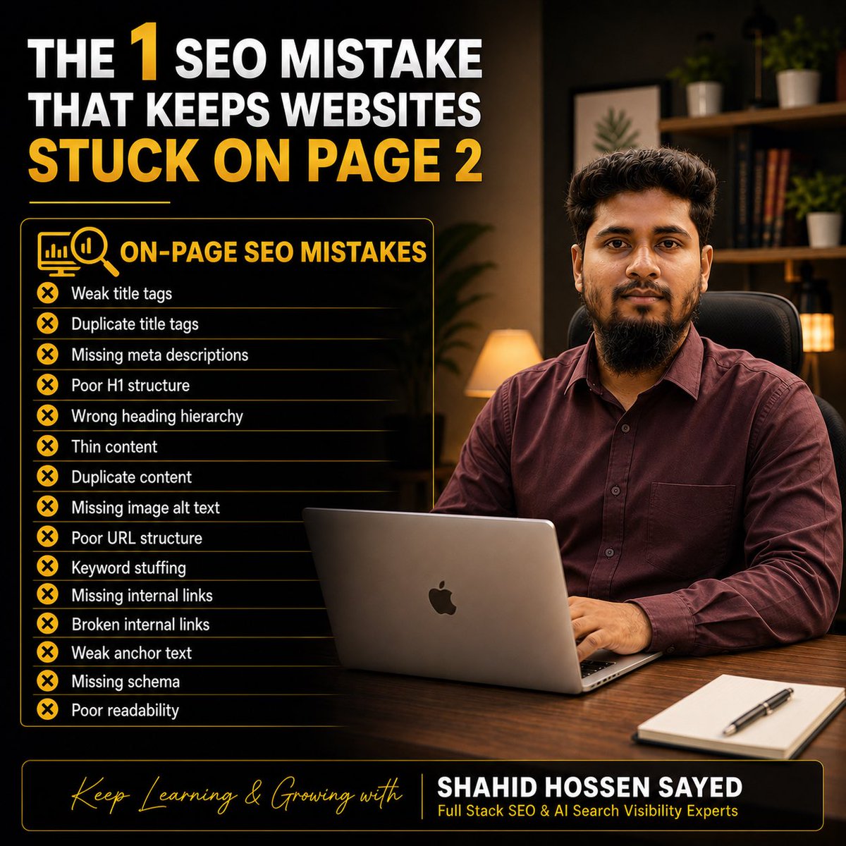 SayedGrowth's tweet photo. ⚠️ The #1 SEO Mistake That Keeps Websites Stuck on Page 2 

On-Page SEO Mistakes https://t.co/xacNImc5Gg