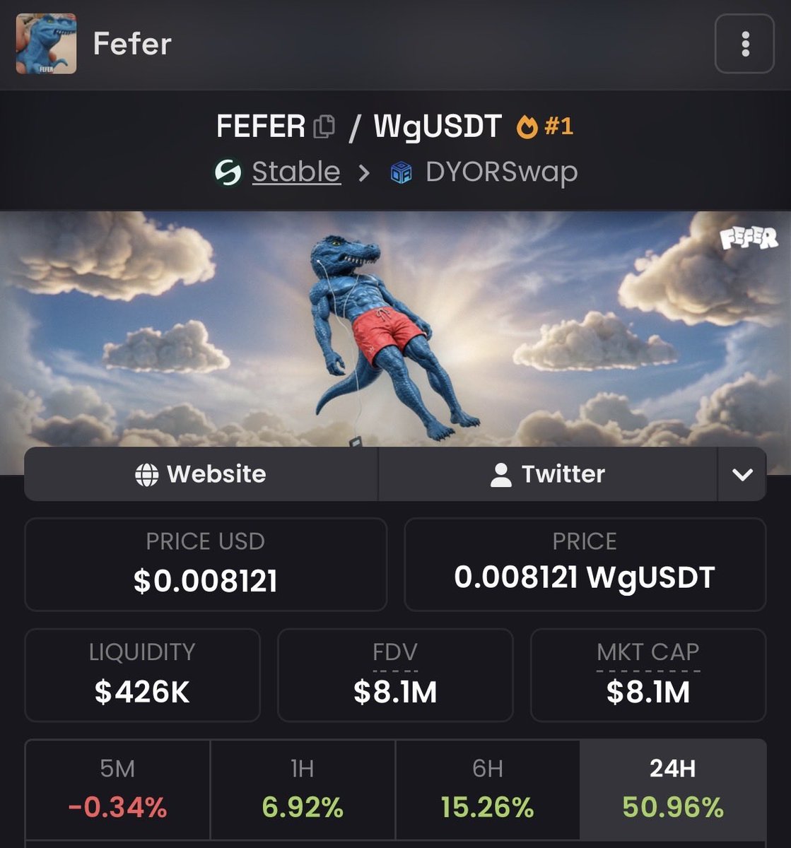 michyexe's tweet photo. Honestly? Uniswap v2 is still the best tech and nobody talks about it.
If you don't know how it works, here it is:

On v2 there's a 0.3% fee on every trade that goes straight back into the pool.
No creator rewards. No protocol fees (dyor only keeps 0.05%). 
Which means every single trade makes the liquidity thicker, automatically, forever, without anyone doing anything. The only extraction gets put right back in.

I actually ran the numbers on $FEFER and the LP is already 16.28% thicker than the day it graduated, and that's only from 3 days and 10 hours of trading. 
Now imagine in a long time horizon.

This is the secret of how memecoins like PEPE and SHIB went so high. The biggest memecoin ever spawned are all on V2 pools with crazy big liquidity pool that keep growing everyday.

Now compare this to every new coin launching on v3 or v4 pools, where THERE IS NO FEE GOING INTO THE POOL AT ALL. 
The fees are separated and usually 1%+. They sit there, and someone has to go claim them. The pool itself never gets deeper. Day 100 is as thin as day 1 unless someone manually adds more.

That's the whole point. FEFER is on a v2 pool, LP is burned, it's gonna be there forever.

Just another reason to be bullish on $FEFER.

How to buy $fefer ?

Go to terminal or telegram bot ( tg bot faster than terminal but you can check charts on terminal )

Send the cryptocurrency of your choice to your wallet and swap it for $stable using the /bridge command via the terminal or Telegram bot. And that's it you're all set!

https://t.co/71JEMzckRW ( tg bot )

https://t.co/BnktQHga1f ( terminal )

cc @b4kenny 🫡