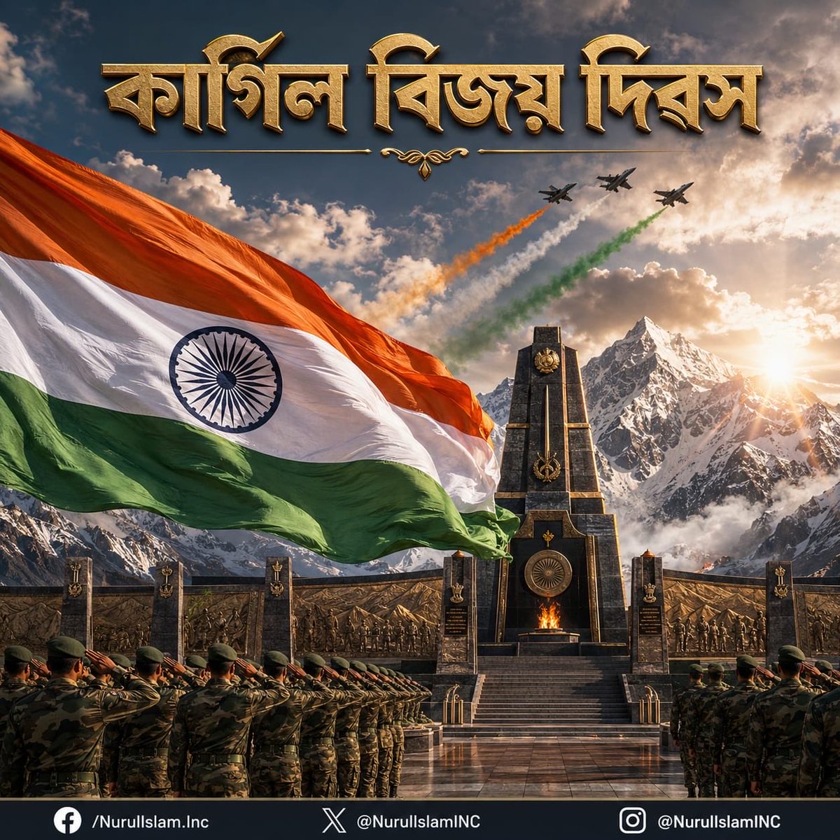 NurulIslamINC's tweet photo. Kargil Vijay Diwas reminds us that our freedom was written with the blood of our brave soldiers.

They gave up their tomorrows so we could live ours.

Forever remembered. Forever honoured. 🇮🇳❤️

#KargilVijayDiwas  #JaiHind https://t.co/aW1ziKMSIr