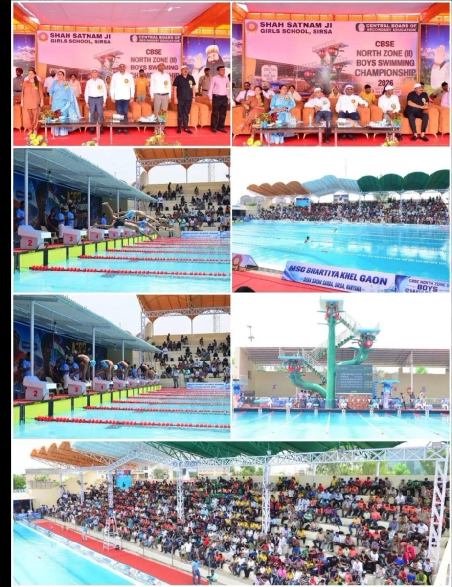 khushi_ch03's tweet photo. The CBSE North Zone-II Boys Swimming Championship 2026 is currently underway from July 25 to July 28, 2026, hosted by Shah Satnam Ji Girls' School at the MSG Bharatiya Khel Gaon in Sirsa, inspired by the vision of Saint Dr. Ram Rahim Singh Ji Insan.
#SwimmingChampionship

Sirsa https://t.co/jfadZezH68