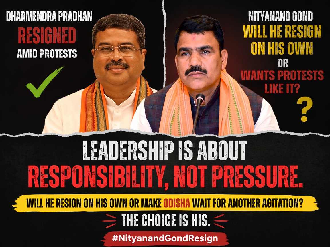 MahanandaINC's tweet photo. Union Education Minister Dharmendra Pradhan resigned at the centre amid protests. How about the State Education Minister of Odisha @NityanandaBJP ? Will he resign on his own or does he want a protest ? #NityanandGondResign https://t.co/ekcAFYx3vy