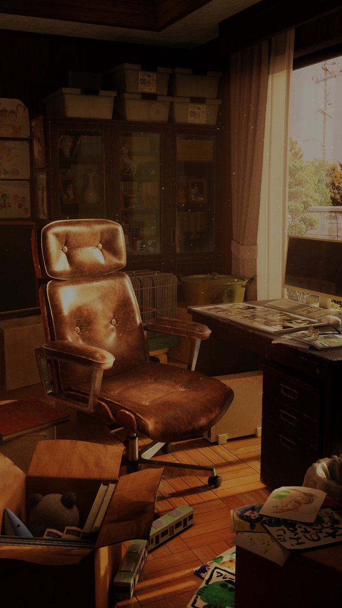 yama3dcg's tweet photo. 【デジハリ3ヶ月課題】
タイトル:Memories From The Big Chair

数年前に亡くなったおじいちゃんの部屋で大きくなった孫が祖父との思い出に耽るというイメージで制作しました。
残り1週間、ブラッシュアップ頑張ります。
詳細は下記に書いていきます。

＃添削依頼　＃デジタルハリウッド大阪本校 https://t.co/1Yty1DiYVa