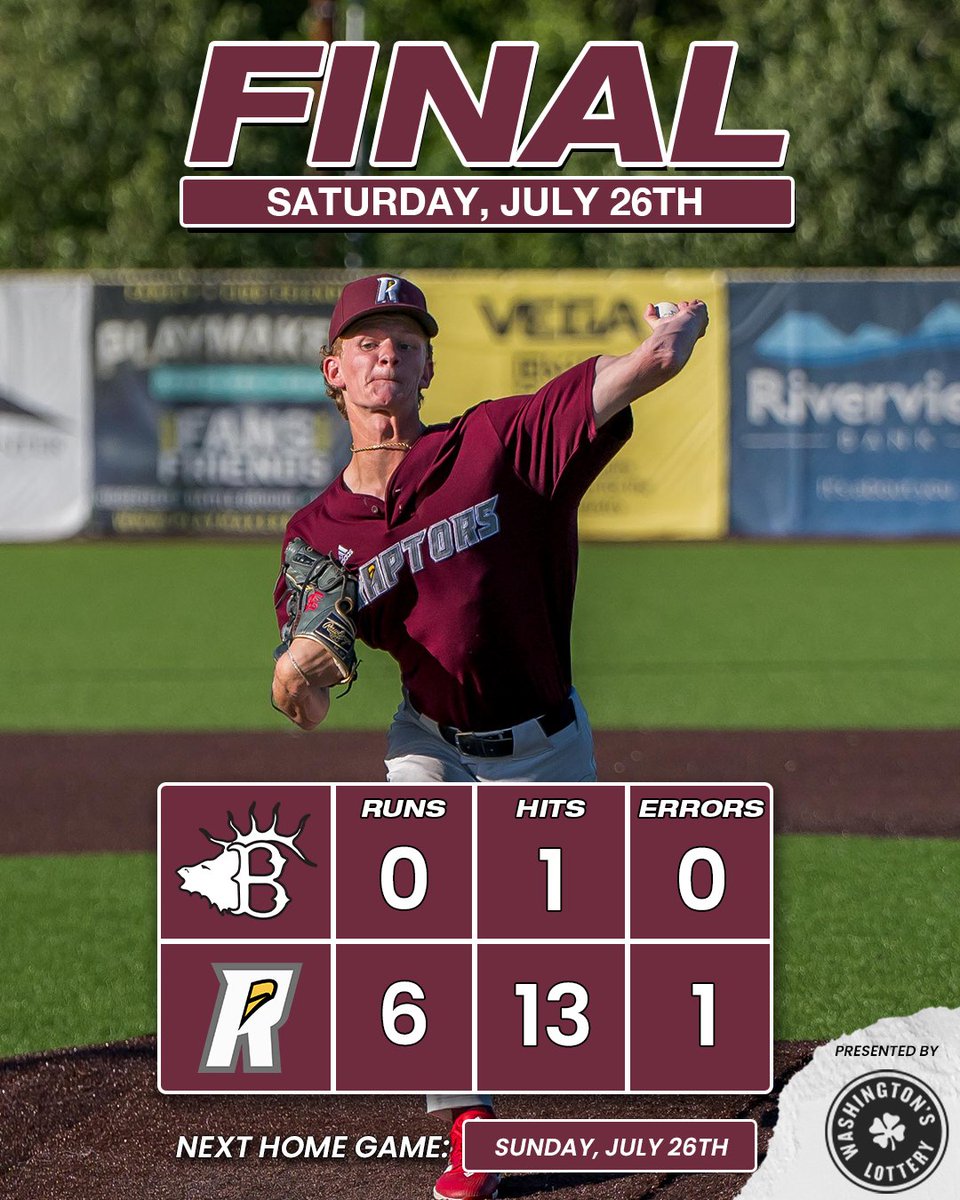 RRaptorsBB's tweet photo. Raptors pitching staff shuts out the Elks and only allows one hit.

Ridgefield goes for the sweep tomorrow at 1:05 p.m. PT tomorrow. It’s our final Kids in Free Sunday of the season. All kids 12 and under will get in for FREE thanks to PeaceHealth and The Columbian. #GoRaps https://t.co/itEAUOpxGZ