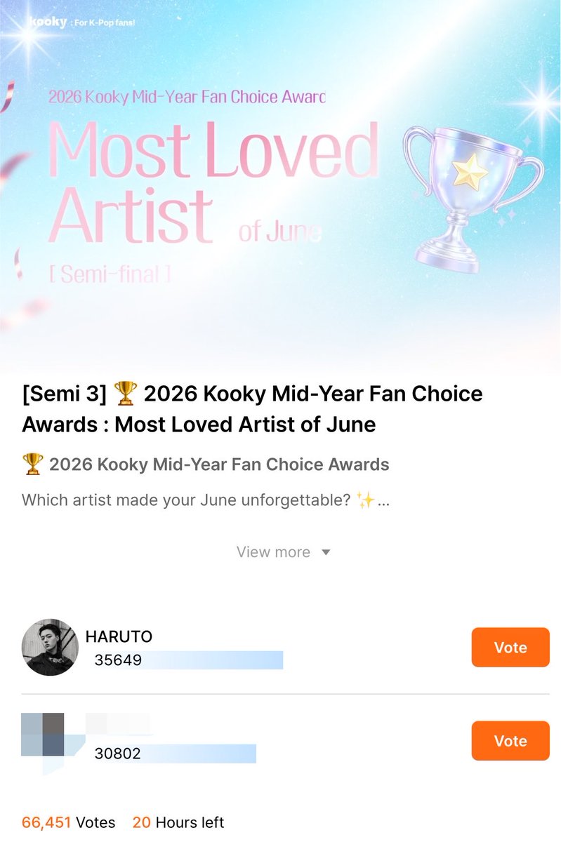 HarutoVTeam's tweet photo. [🗳️] 2026 KOOKY MID-YEAR FAN CHOICE AWARDS: MOST LOVED ARTIST OF JUNE

🔚 July 27
⏰ 11AM KST
🔗 https://t.co/m39s4ZxuBj

Don’t forget to collect, drop, and save votes before voting closes tomorrow. Let’s win this! ❤️‍🔥

트레저 하루토 
#HARUTO #하루토 #ハルト #温斗
@treasuremembers https://t.co/HjKwxRtw58