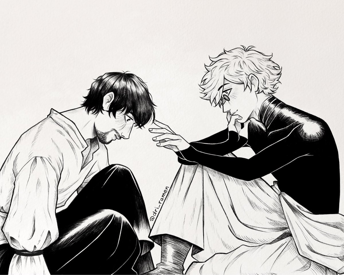 dri_ramen's tweet photo. Something about having magic right in front of him yet he's enraptured with the man before him instead...he's a yearner

Based on an official illustration so this is basically canon guys

#witchhatatatelier #orufrey #qifrey #olruggio #WHA https://t.co/KGKpvxR1Jr