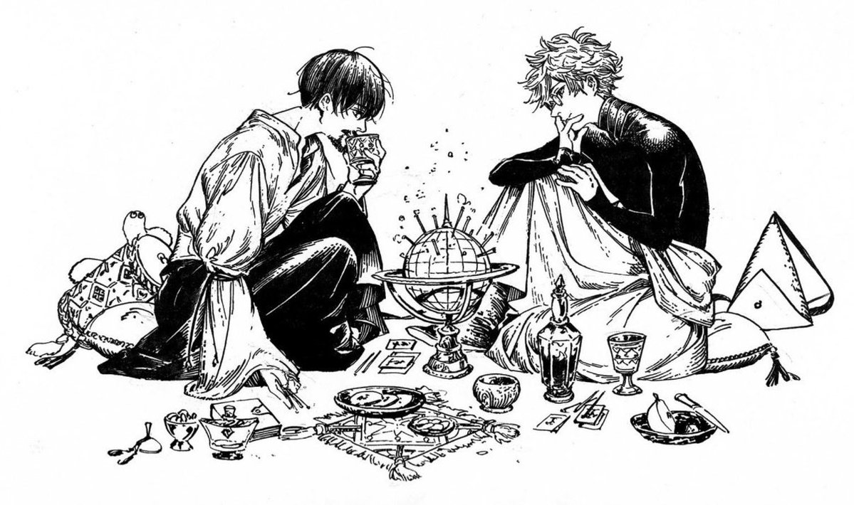 dri_ramen's tweet photo. Something about having magic right in front of him yet he's enraptured with the man before him instead...he's a yearner

Based on an official illustration so this is basically canon guys

#witchhatatatelier #orufrey #qifrey #olruggio #WHA https://t.co/KGKpvxR1Jr