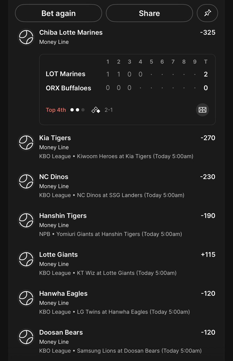 6GSZN's tweet photo. 🌎 NPB &amp; KBO 🏟️ 

Sorry for late post hope we all cash together 2 legs &amp; one lotto !! 🪄🙏🏽

Wake up Green ✅ 

#NPB #KBO #GAMBLINGX https://t.co/8vOYmpM1gq