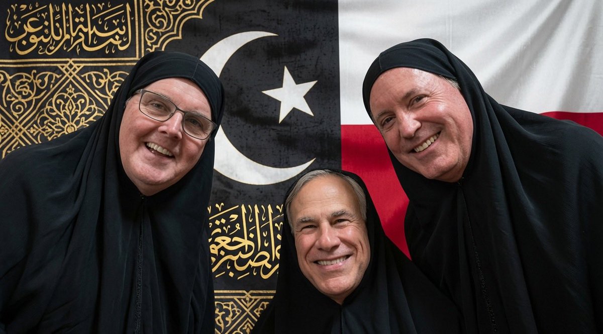 RobSchneider's tweet photo. Mufti Dan Patrick doesn’t seem to care that Texas is turning Islamic. 

Greg Abbott – 11 years, 6 months in office 
Dan Patrick – 11 years, 6 months in office 
Ken Paxton – 11 years, 6 months in office 

These three have held power in Texas for over a decade while watching the state undergo rapid Islamization and they still refuse to use the full force of their offices to stop it. WHY?!