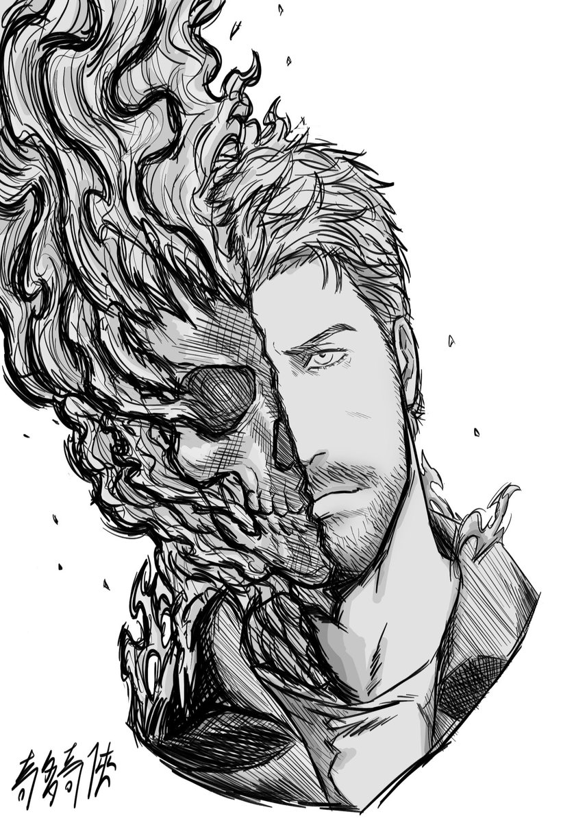 CheetosMan1983's tweet photo. 看完SDCC後太開心就畫了這個 #ryangosling #ghostrider #marvel https://t.co/e95PDrmel8