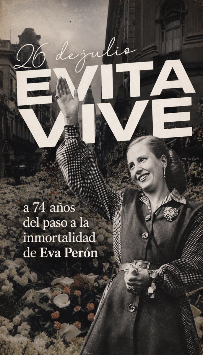 MalvarGael's tweet photo. A 74 años del paso a la inmortalidad de Eva Perón, su legado sigue vivo en el corazón del pueblo. Evita representa la justicia social, la solidaridad y el compromiso con los más humildes.

Su figura trascendió las fronteras y hoy sigue siendo un símbolo de lucha. 
Ig @gaelmalvar https://t.co/FdlKl9UT0Y