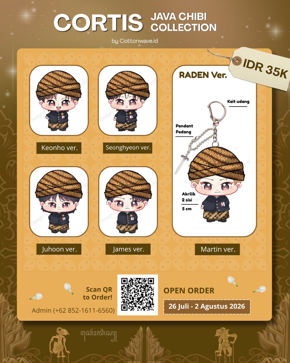 cottonwaveid's tweet photo. [rt &amp; like are appreciated]
~SUGENG SEDAYA~

Keychain Cortis edisi Chibi Jawa udah release 🫪💗 
Mas mas Cortis udah siap dimiliki 🙂‍↕️

💰 12.000 - 35.000
📆 PO Periode (26 Juli - 2 Agustus 2026)
💵 Order here ➡️ https://t.co/RVTVgvsrxT

#Cortis #Jawa #Chibi #Keychain #Kpop https://t.co/4KdBRXi9cF