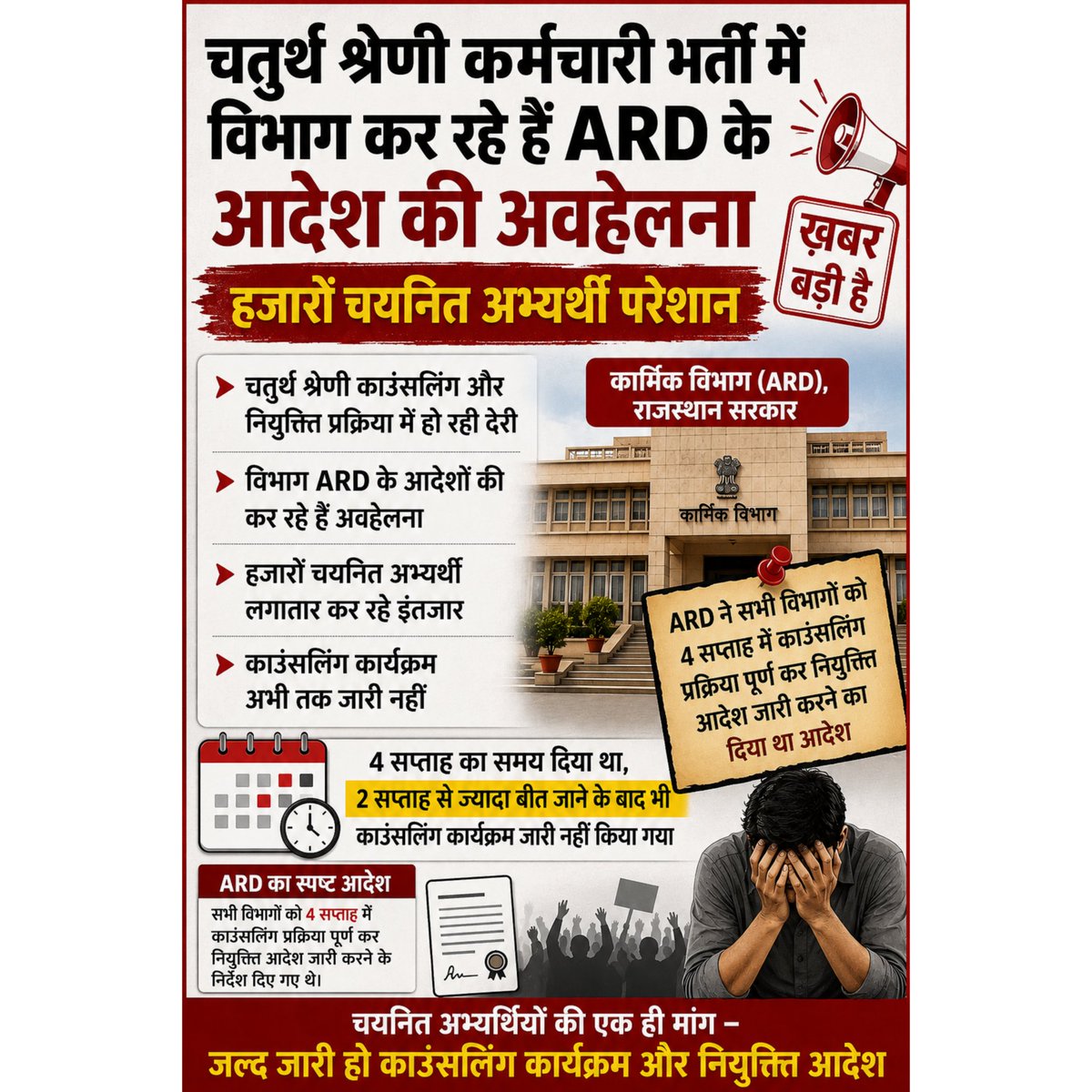 Nv5432's tweet photo. चतुर्थ श्रेणी कर्मचारी भर्ती🎯
विभाग ARD के आदेश की अवहेलना कर रहे है।
ARD को पुनः सभी विभागों को निर्देशित करना चाहिए ताकि सोए हुए विभाग जाग जाए🙏
@PraveshSha49148 
@Radhemahwa 
@educationnagari 
@sharatjpr @RajCMO
@Tejal_Shiksha
@2002Rkrace28984 
@KrishanTetawral 
@saten_08 https://t.co/ilE0JSQQhy