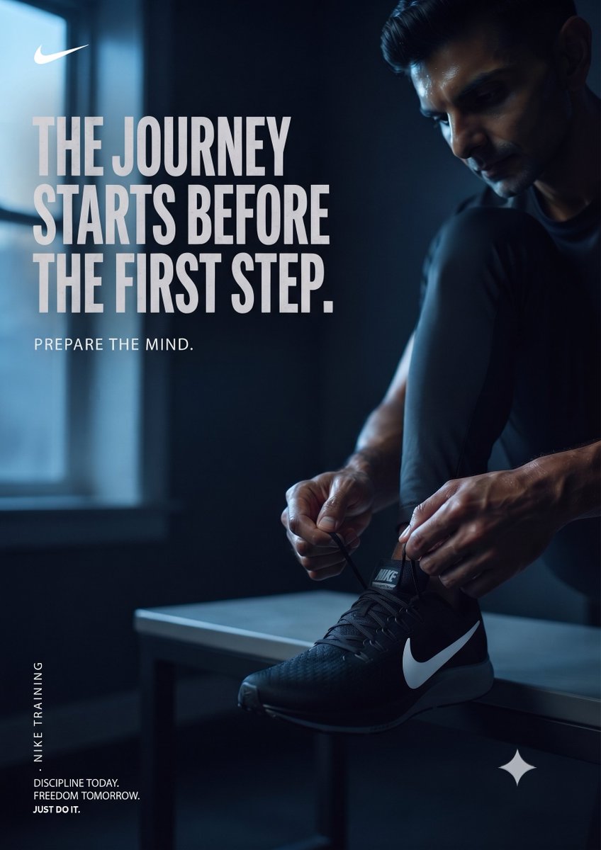 JahnDwi's tweet photo. What if Nike created a campaign for introverts?

MOVE QUIETLY

A Nike-inspired concept about silent discipline, unseen effort, and the pursuit of greatness without an audience.

AI Advertising Concept

#NikeConcept #AIAdvertising #AIArt @CSEPlanB https://t.co/YqQ5REaS7O