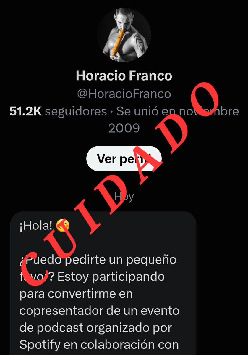 violetamg10078's tweet photo. Queridos amigos y amigas de esta Transformación,  tengan cuidado con sus cuentas y NO HABRAN DM , están usurpando cuentas de compañeros,  como esta por ejemplo...  👇🏻😡❌️
Denuncien como SPAM  y BLOQUEENLA @HoracioFranco 
Y solidaridad con " Horacio ", pronto nos dará su nueva cuenta .🤗🤜🏻🤛🏻👍🏻