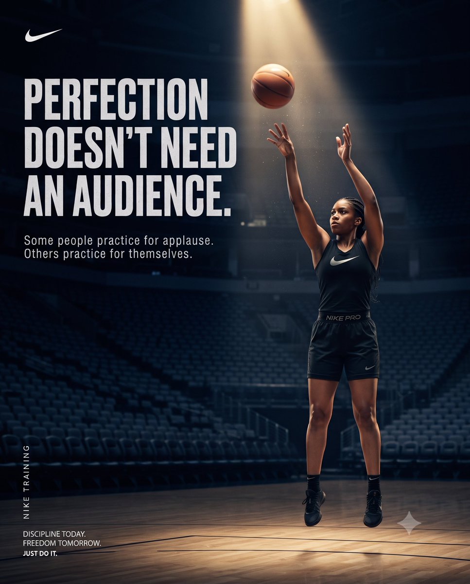 JahnDwi's tweet photo. What if Nike created a campaign for introverts?

MOVE QUIETLY

A Nike-inspired concept about silent discipline, unseen effort, and the pursuit of greatness without an audience.

AI Advertising Concept

#NikeConcept #AIAdvertising #AIArt @CSEPlanB https://t.co/YqQ5REaS7O