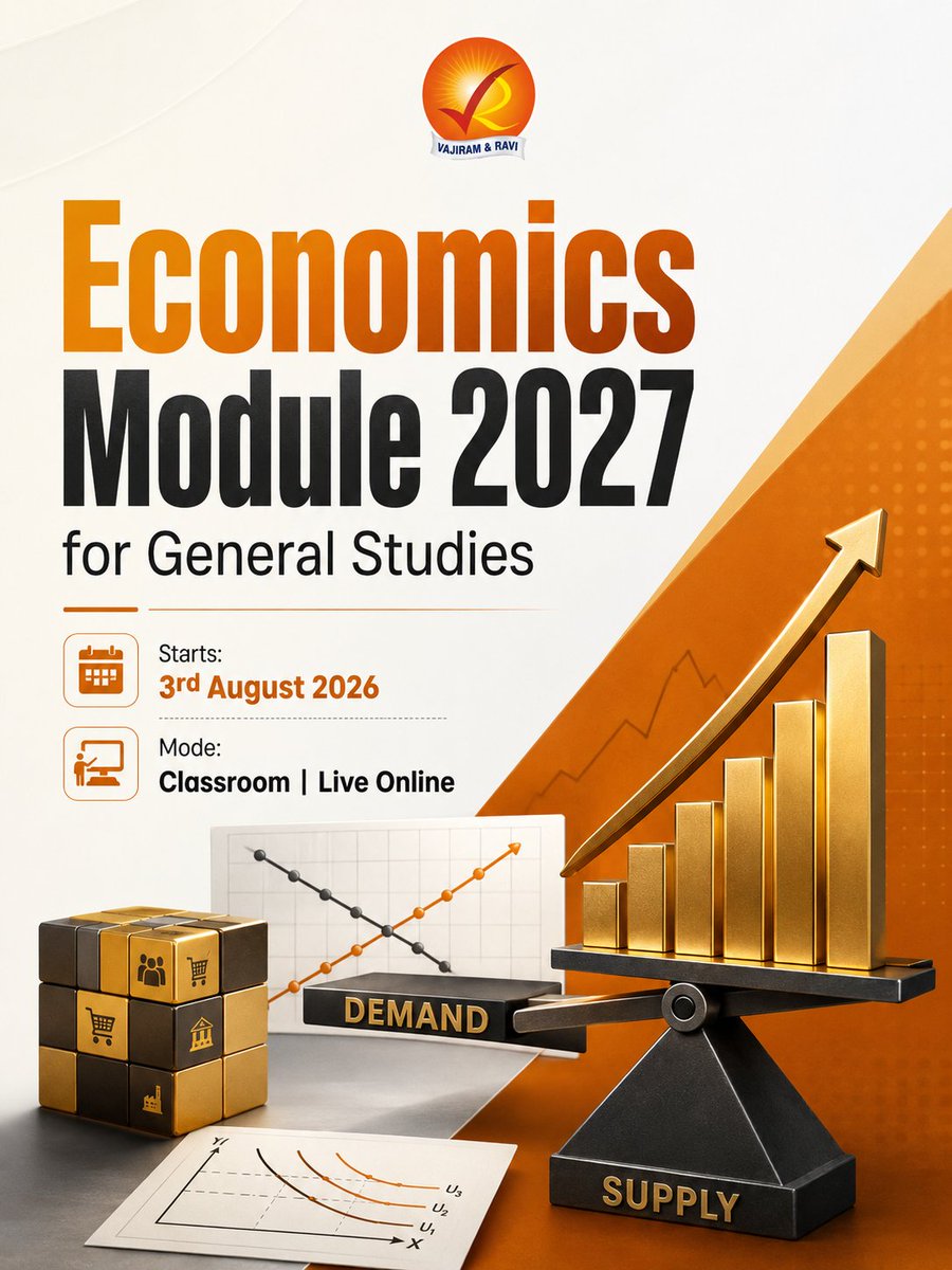 VajiramRavi's tweet photo. Master Economics with Dr. Jayant Parikshit (DSE & IIM Lucknow Alumnus) through concept-driven lectures
π
Starts: 3rd August 2026
π Mode: Classroom | Live Online
π For more details: 080-622-063-30
#EconomicsModule #EconomicsForUPSC #UPSC2027 https://t.co/9kBLD7IQRq