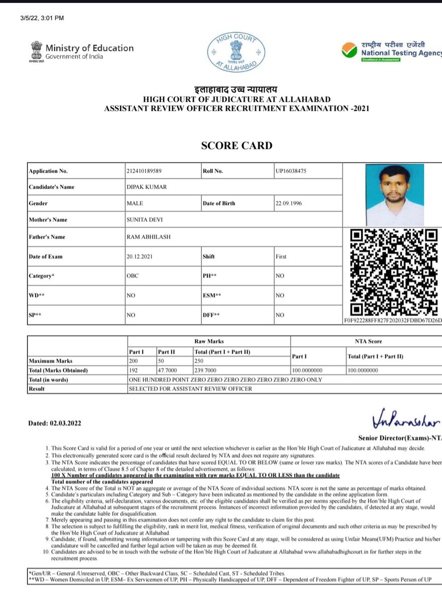 ADHIKARSENA_'s tweet photo. A  Case 1 - दीपक कुमार का चमत्कार)

🛑 केस 1: 6 परसेंटाइल से 100 NTA स्कोर का 'जादू' 🛑
👤 उम्मीदवार: दीपक कुमार
📉 UPSSSC PET 2021: सिर्फ 6.47 Percentile (अंक मात्र 14.00)
📈 AHC ARO 2021: 100 NTA Score (239.7 अंक) और ओवरऑल रैंक 3!

यहाँ दीपक कुमार के PET और AHC वाले दोनों स्कोर https://t.co/JECx6XVV8v