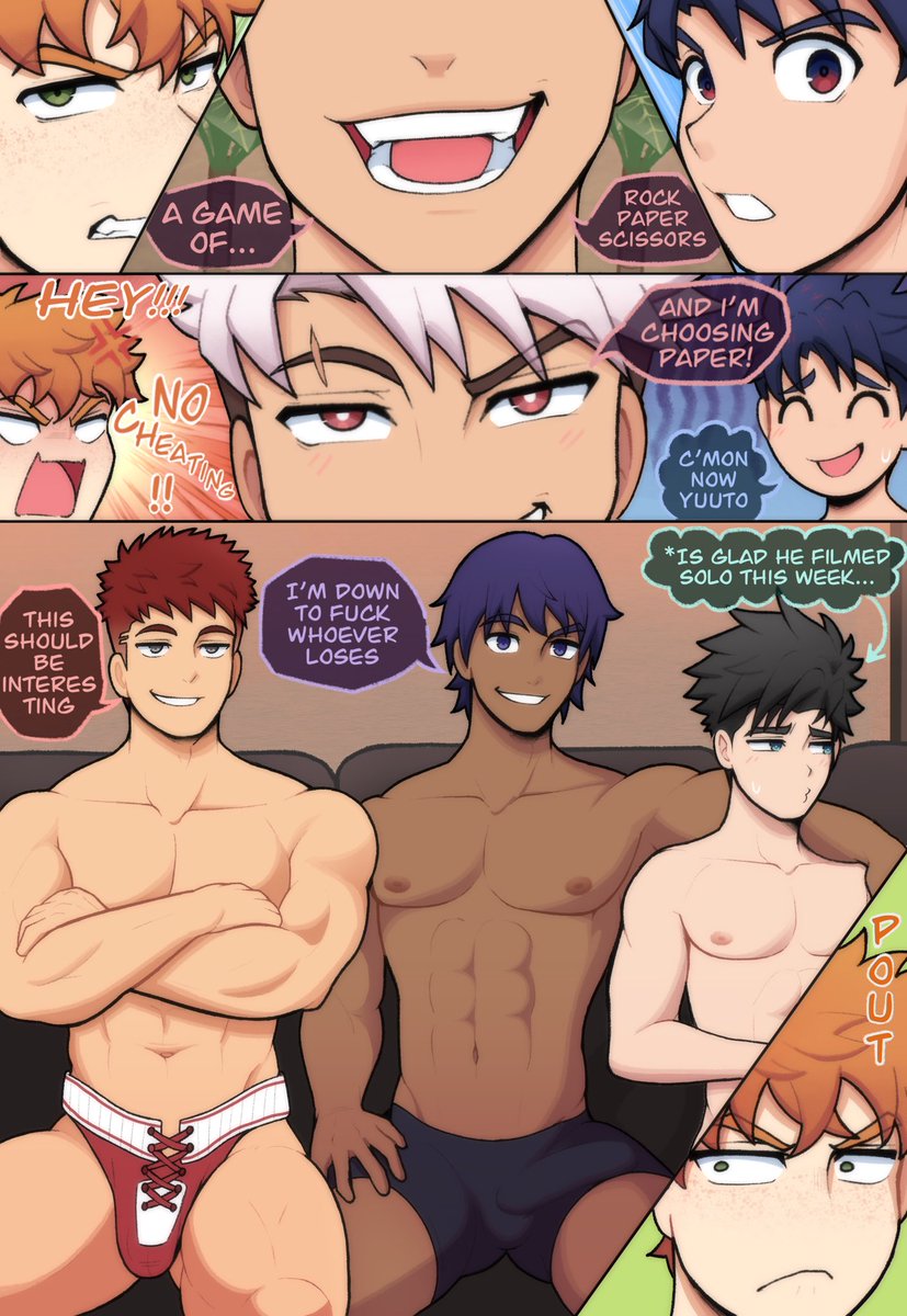 Baraboi1550's tweet photo. My April Poll comic is live on 🅿️atreon! Jocks are debating who gets to top Leo for a special scene hehe 👀✨(1/2) #nsfw #JockStudio https://t.co/VU95dHP11C
