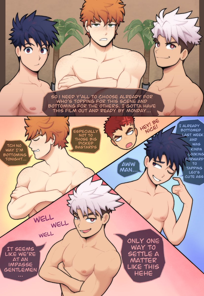 Baraboi1550's tweet photo. My April Poll comic is live on 🅿️atreon! Jocks are debating who gets to top Leo for a special scene hehe 👀✨(1/2) #nsfw #JockStudio https://t.co/VU95dHP11C