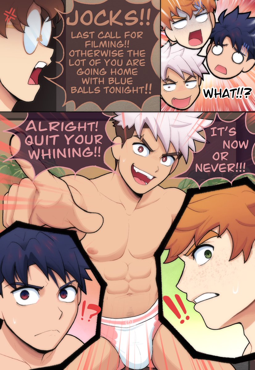Baraboi1550's tweet photo. My April Poll comic is live on 🅿️atreon! Jocks are debating who gets to top Leo for a special scene hehe 👀✨(1/2) #nsfw #JockStudio https://t.co/VU95dHP11C