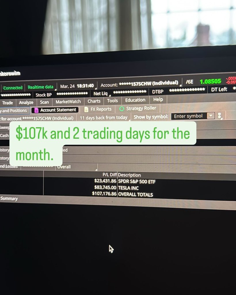 Jennstones01's tweet photo. $83k on the day and $107k in 2 trading days this month. Trade selection and day selection have been great. I have been hesitant on most days, getting adjusted to this volatility and market sentiment change. Will share post breakdown later tonight with risk + trade setup notes etc.