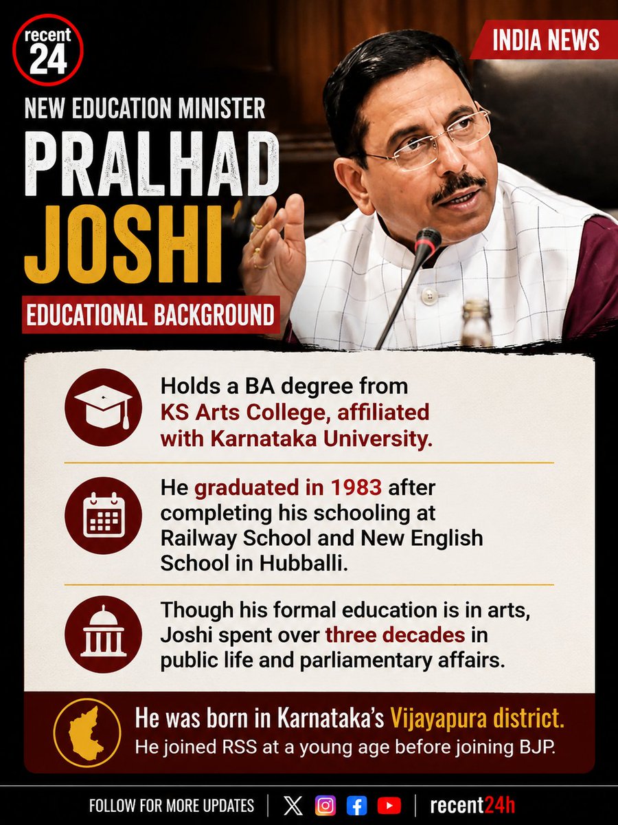 Recent24H's tweet photo. New Education Minister #india https://t.co/BzcARsLbub